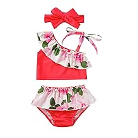 Bikini Set Toddler Summer Girls Bowknot Flower Printed Ruffles Two Piece Breathable Swimwear Swimsuit