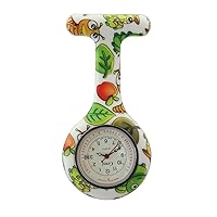 Censi Green Caterpillar Print White Dial with Date Silicone Nurse Doctors Tunic Brooch FOB Watch Quartz