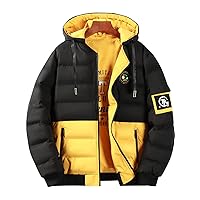 Jackets for Men - Men Two Tone Letter Graphic Drawstring Hooded Puffer Coat (Color : Multicolor, Size : X-Small)