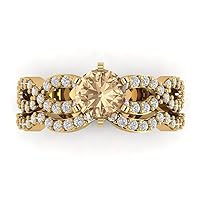 Clara Pucci 1.55ct Round Cut Halo Solitaire Yellow Moissanite Engagement Promise Anniversary Bridal Ring Band set 14k Yellow Gold