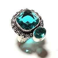 Latest Jewelry for Girls! Blue Topaz Quartz Handmade Sterling Silver Plated Ring Size 10 US
