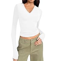 XJYIOEWT Shirts for Women for Leggings Women's Solid Color V Neck T Shirt Hot Girl Slim Long Sleeve Shirt Top Blouse Wo