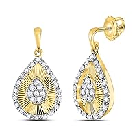 10kt Yellow Gold Womens Round Diamond Teardrop Dangle Earrings 1/3 Cttw