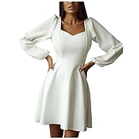 Women Sweetheart Neck Puff Long Sleeve A-Line Dress Fall High Waist Solid Mini Dress for Going Out