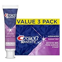 Crest 3D White Advanced Teeth Whitening Toothpaste, Radiant Mint, 3.3 oz, Pack of 3