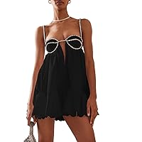 Women Rhinestone Y2K Going Out Mini Dress Spaghetti Straps Backless A Line Dresses Low Cut Short Dress Party Clubwear