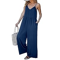 Summer Jumpers for Women 2024 Casual Sleeveless Loose Romper Solid Color Fashion Baggy Jumpsuits With Pockets