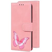 Wallet Case Compatible with Huawei P30, Colorful Big Butterfly Soft Touch PU Leather Phone Cover for Huawei P30 (Pink)