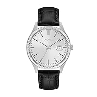 Caravelle Dress Quartz Mens Watch, Stainless Steel with Black Leather Strap, Silver-Tone (Model: 43B150)