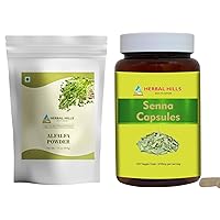 HERBAL HILLS Alfalfa Leaf Powder and Senna Capsules Pack of 2 Combo