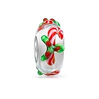 Colorful Murano Glass Holiday Christmas Flower Poinsettia Candy Cane Santa Claus Penguin Snowman Snowflake Reindeer Bead Charm For Women For Teen .925 Sterling Silver Fits European Bracelet