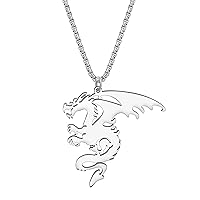 RAIDIN Stainless Steel 18K Gold Silver Plated Dragon Necklace Pendant for Women Girls Cute Ancient Dinosaur Necklaces Jewelry for Gifts