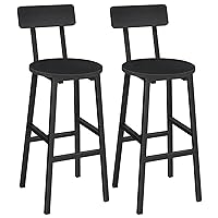 Bar Stools, Set of 2 Round Bar Chairs, 24.4 Inches Bar Stools with Back, Breakfast Bar Chairs with Footrest, Counter Bar Stools, for Dining Room, Kitchen, Bar, Black BAHB02101