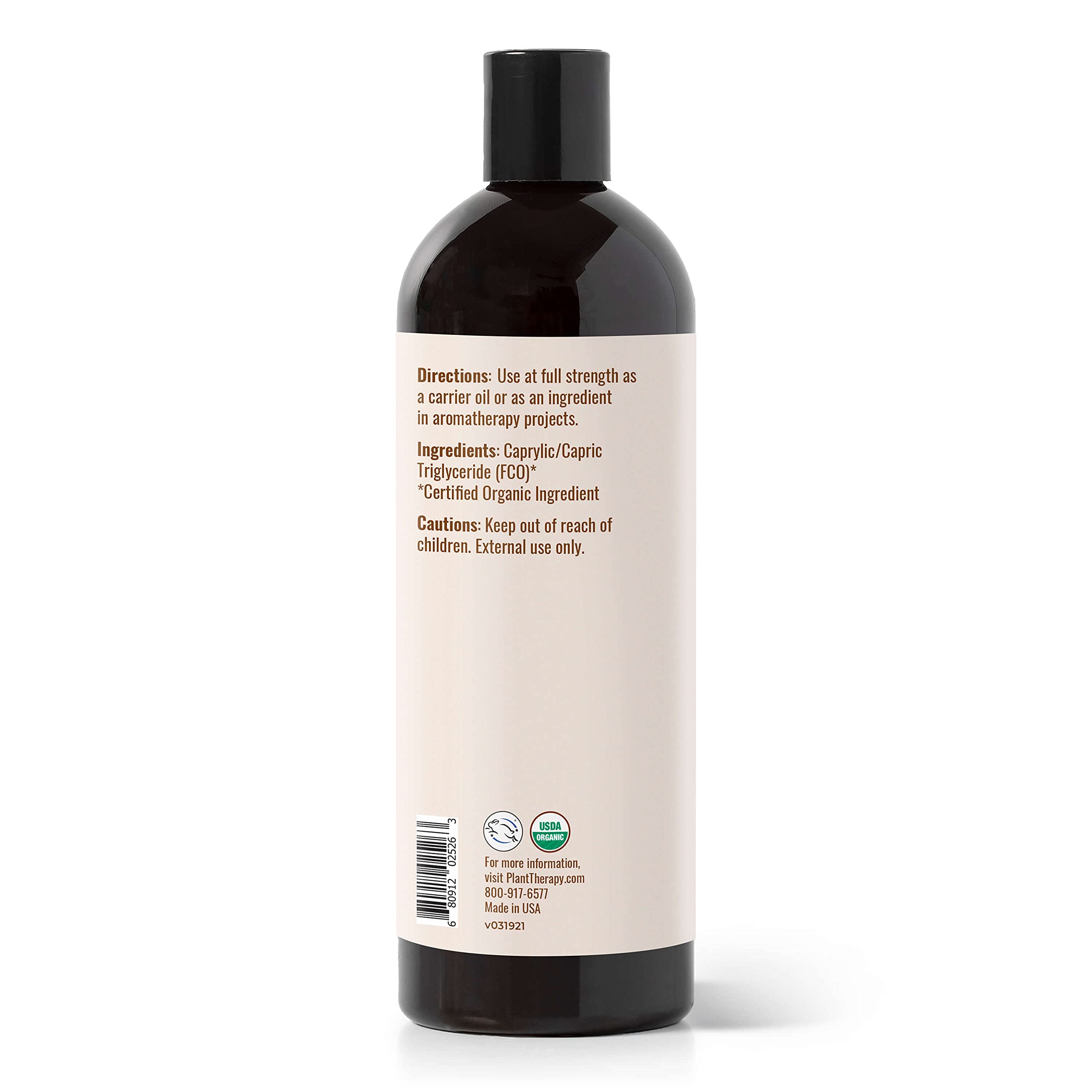 Plant Therapy Organic Fractionated Coconut Oil for Skin, Hair, Body 100% Pure, USDA Certified Organic, Natural Moisturizer, Massage & Aromatherapy Liquid Carrier Oil 16 oz