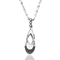 925 Silver Black Diamond and Cubic Zirconia Pendant Necklace