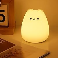 Litake LED Cat Night Light, Battery Powered Kitty Night Light with Tail, Silicone Multicolor Cute Cat Lamp with Warm White and 7-Color Breathing Mode, Gifts for Women Teen Girls Baby