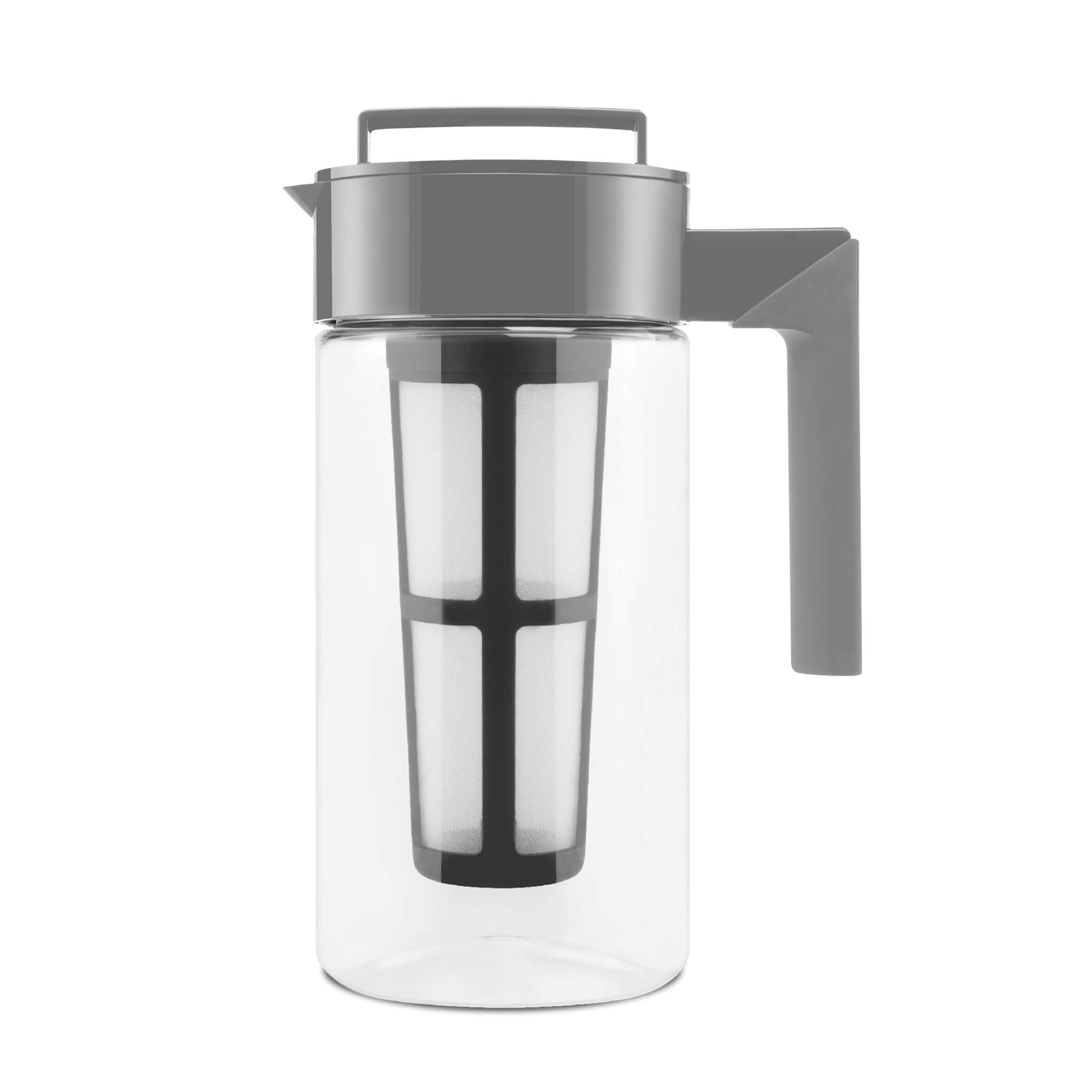 Takeya Patented Deluxe Cold Brew Iced Coffee Maker with Grey Lid Pitcher, 1 Qt, Stone