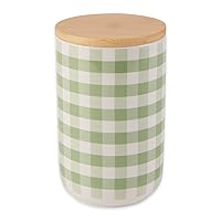 Bone Dry Ceramic Pet Treat Canister with Bamboo Lid Dishwasher Safe, Countertop Storage, Keep Dog & Cat Treats Safe & Dry, 4x6.5 Desert Sage Petite Check