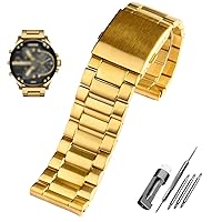 Stainless Steel watchband 22mm 24mm 26mm 28mm Men Solid Metal Bracelet for Diesel DZ7333 DZ4344 Watches Band (Color : Golden, Size : 28mm)