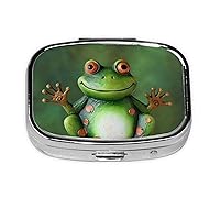 Welcome Frog Print Pill Box Square Metal Pill Case with 2 Compartment Portable Travel Pillbox Cute Mini Medicine Organizer for Pocket Purse