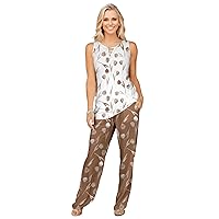 Women's 2 PC Sleeveless Top and Pocket Pants SET Floral Brown & White