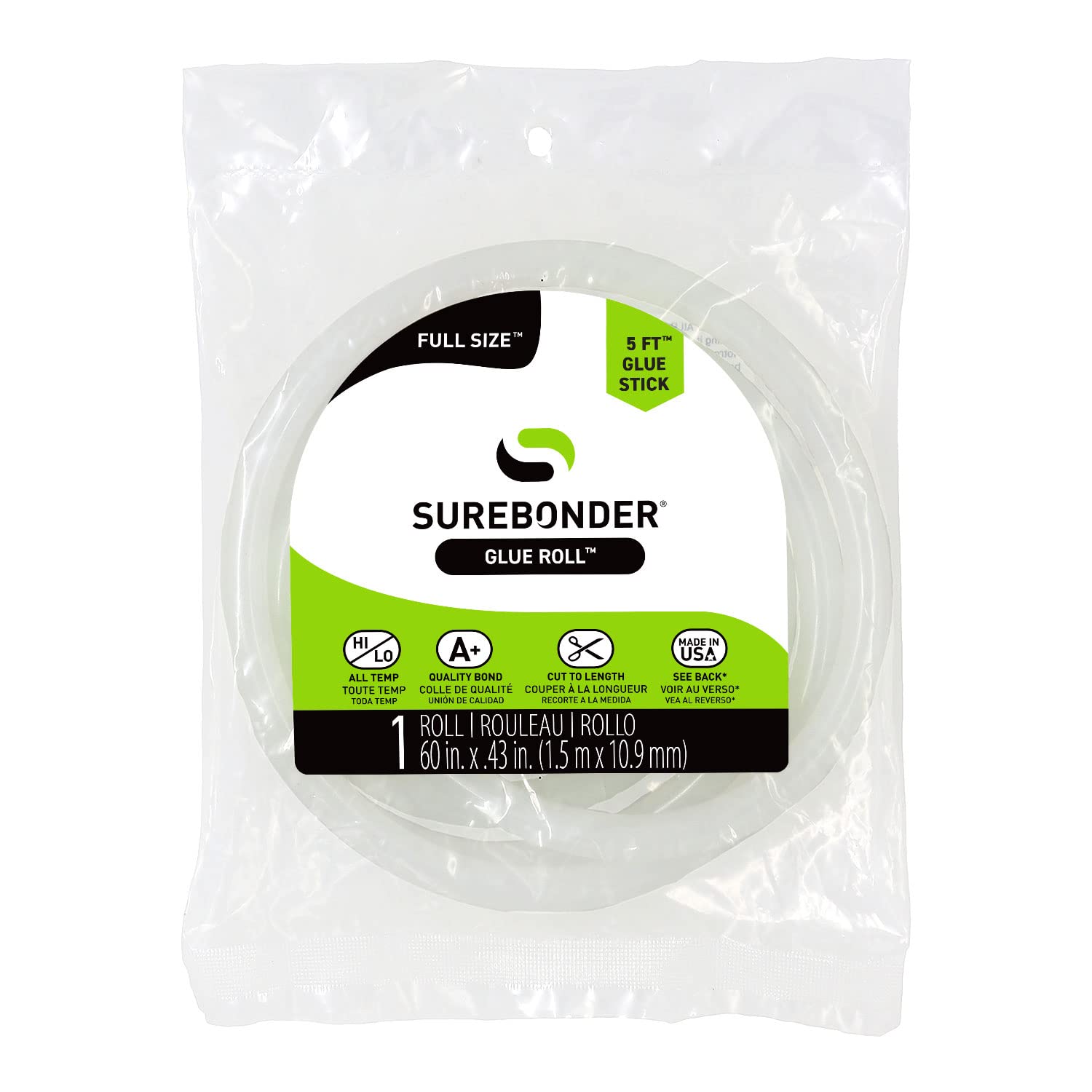 Surebonder RR-5 Full-Size Hot Glue Stick Roll, Clear, 60