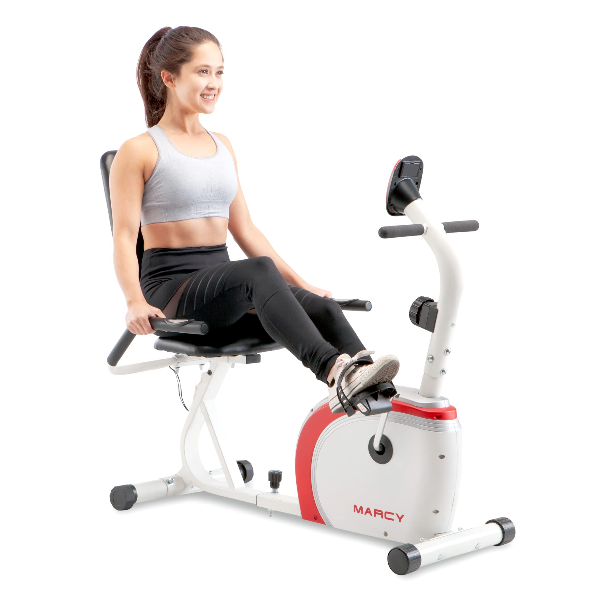 Marcy Recumbent Exercise Bike with Magnetic Resistance and Pulse Sensor NS-908R White 30.50 x 11.50 x 21.50 inches