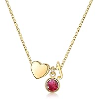 Ursilver Mothers Day Gifts for Girls Women, 14K Gold Plated Heart Initial Necklace Birthstone Necklace Heart Initial Birthstone Pendant Necklace Birthstone Necklace Mothers Day Gifts for Teens Girls