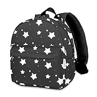 Lightweight Toddler Kids Backpack with Chest Strap For Boys and Girls, Preschool Kindergarten 3-6 Years Old 30 Colors (Star/Black)