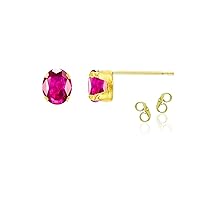14K Yellow Gold Plated 925 Sterling Silver 6x4mm Oval Natural Red Ruby July Birthstone Stud Earrings
