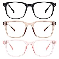 3-Pack Blue Light Blocking Glasses, Anti Eye Strain Headache, Computer Glasses UV400 (Black + Coffee + Pink)