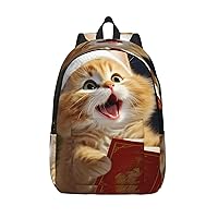 Canvas Backpack for Men Women Laptop Backpack Cute Cat Sing Christmas Carols Travel Rucksack Lightweight Canvas Daypack