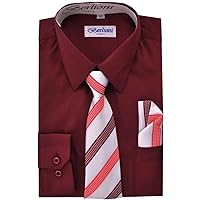 Boys Long Sleeve Dress Shirts Tie & Hanky Many Colors