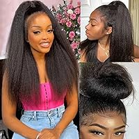 Kinky Straight 360 Lace Front Wigs Transparent HD Lace Wig Brazilian Human Hair 150% Density Pre Plucked Glueless Invisible 360 Lace Frontal Wigs for Black Women with Baby Hair(16 inch)