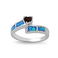 CHOOSE YOUR COLOR Sterling Silver Blue Simulated Opal Heart Promise Ring
