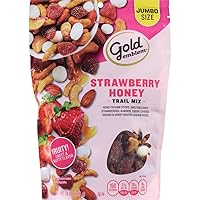 Gold Emblem Strawberry Honey Trail Mix Large Jumbo 14 oz Resealable Zip Bag (Pack SimplyComplete Bundle) Honey Sesame sticks & Roasted Cashews, Sweetened Dried Strawberries, Almonds, Yogurt Covered Raisins