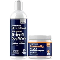 Honest Paws Dog Shampoo and Conditioner - Plant Based, All Natural & Dog Digestive and Immunity Booster with Turkey Tail Mushroom Blend - Bundle