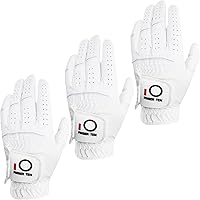 Golf Gloves Men Left Hand Rain Grip Glove for Right Handed Golfer Value 3 Pack, All Weather Durable Grip Size Small Medium Large XL White Black Blue