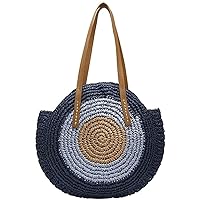 Straw Handbags Women Handwoven Round Corn Straw Bags Natural Chic Hand Large Summer Beach Tote Woven Handle Shoulder Bag (Color : C)