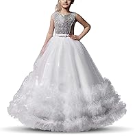 NNJXD Girls Princess Pageant Dress Kids Prom Ball Gowns Sequined Wedding Party Flower Fluffy Dresses