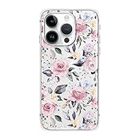 for iPhone 14 Pro Case, Women Girls Cute Roses Style Flower Pattern Lovely Floral Design Transparent Soft TPU Protective Clear Case Compatible for iPhone 14 Pro 6.1 inch (Light Flowers)