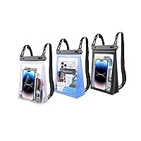 3 Pack Large Floating Waterproof Phone Pouch [Double Seals], Cell Phone Dry Bag Case for iPhone Galaxy Google, Clear Water Proof Bag for Beach Swimming Vacation Concerts - Clear White+Black+Blue, Up t