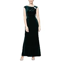 S.L. Fashions Women's Long Sleeveless Velvet Gown with Shoulder Embellishment
