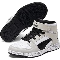 PUMA Rebound Layup Mid Sneaker, White Black-Gray Violet, 13 US Unisex Little Kid