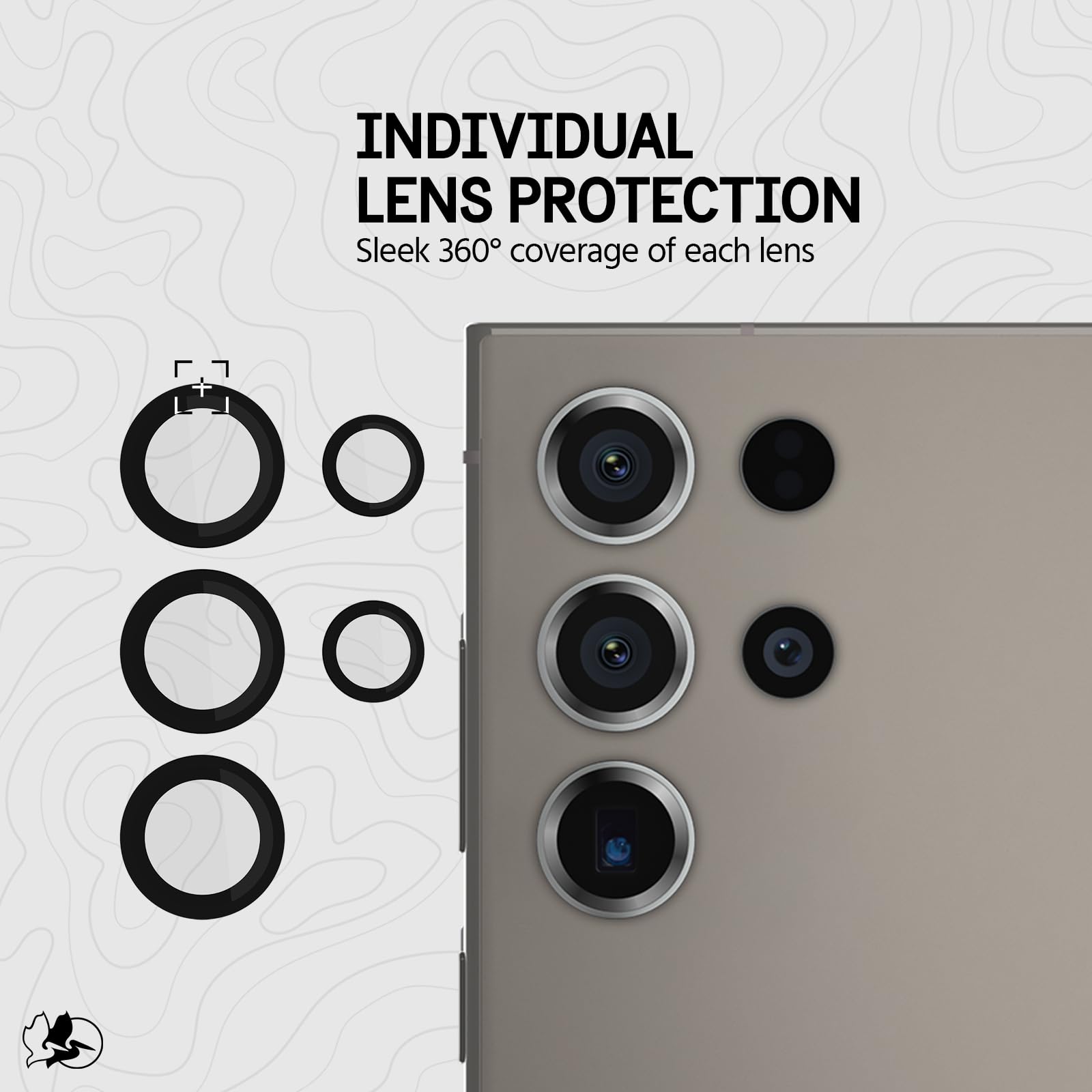 Pelican Samsung Galaxy S24 Ultra Camera Lens Protector with Aluminum Rings - 9H Tempered Glass - Durable Anti-Scratch, Anti-Shatter, HD View with Night Shoot and Case Friendly, Easy to Install - Black