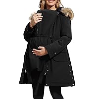 Maacie Maternity Thicken Fleece Lined Parka Jacket Coat 2 in 1 Belted Hooded Warm Winter Coat Christmas Gifts for Women