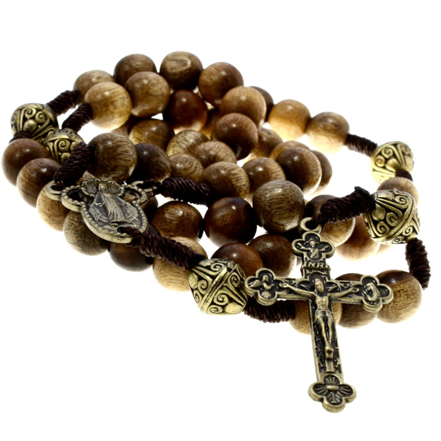 Alexander Castle Our Father Solid Wooden Rosary Beads (Handmade - Brazilian Walnut) with Miraculous Medal Junction - Comes in Velour Gift Pouch