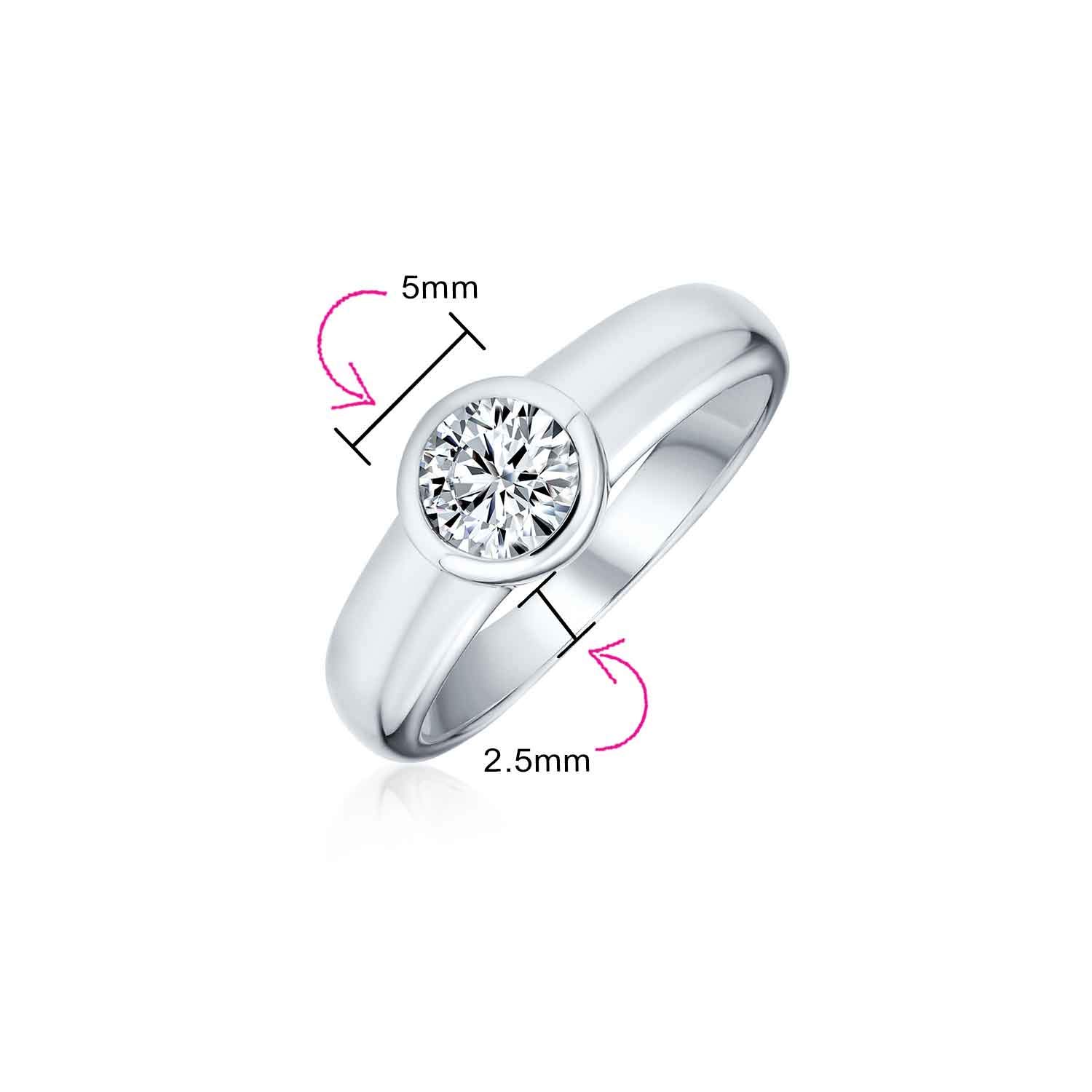 Bling Jewelry Personalize Modern Simple Minimalist .5, 3,1CTW Cubic Zirconia AAA CZ Bezel Set Round Solitaire Promise Engagement Ring For Women .925 Sterling Silver Plain Band Customizable