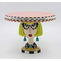 Fine Ceramic Dollymama Green Hair Lady Design Cake Stand Life is a Balance Between Cake and Cupcakes!, 11-1/8
