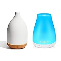 InnoGear 100ml Upgraded Essential Oil Diffuser & 150ml Ceramic Diffuser Stone Oil Diffuser, Cool Mist Humidifier with 7 Colors Lights 2 Mist Mode Waterless Auto-Off for Home Office